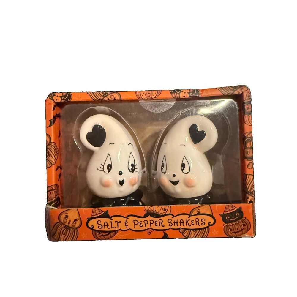 NIB Johanna Parker Ceramic Nostalgia Ghost Salt & Pepper Shaker Set HTF!